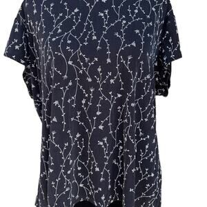 Briggs, black floral, short sleeve, floral print, round neck, women's size XL